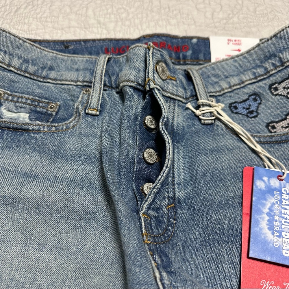 Grateful Dead x Lucky Brand NEW Women’s 90s Midi Jean Shorts Embroidered Rock - Picture 5 of 12
